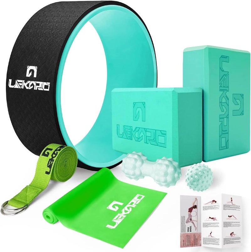 LEKÄRO Yoga Wheel Set 9 in 1, Yoga Starter Kit for Beginner, Back Roller for Pain Relief & Deep Tissue Massage, Stretching, Improving Backbends, Size 13'' - Image 1